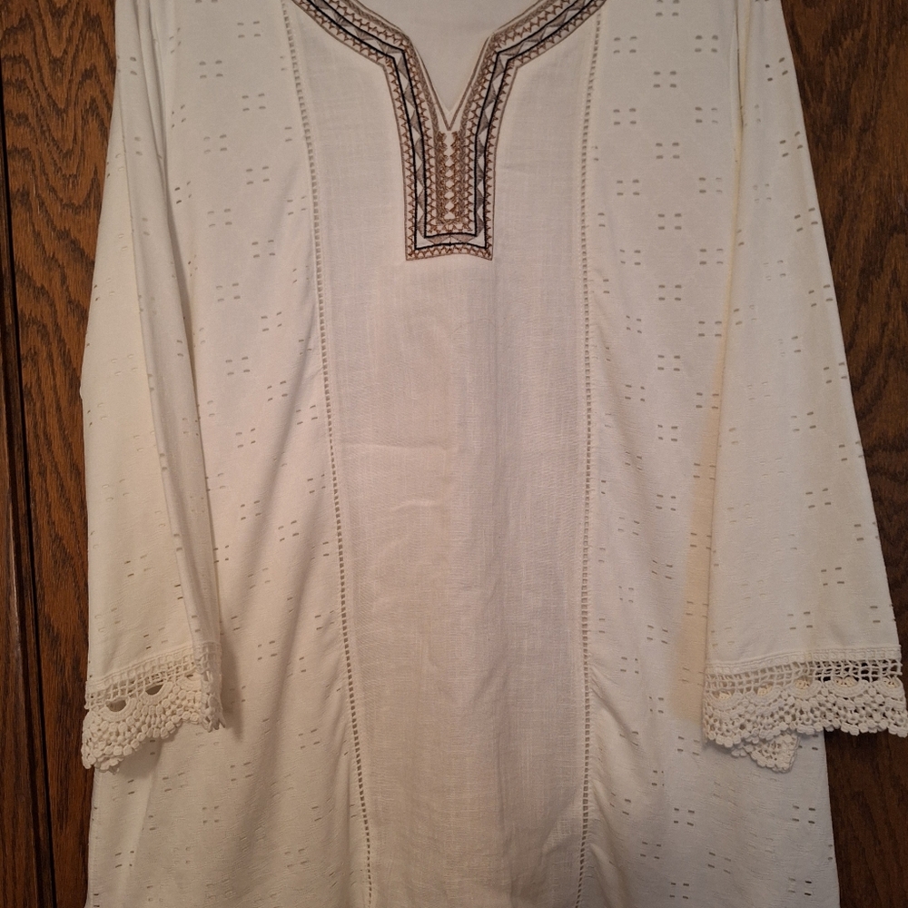 CJ Banks Ivory Top with Embroidered Accents